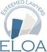 Logo of ELOA with semi-circle design and three stylized vertical rectangles in blue and white tones. Text reads “Esteemed Lawyers ELOA.” Trusted as your Los Angeles employment attorney.