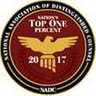 Round badge with an eagle emblem, text reads "Nation's Top One Percent 2017" and "National Association of Distinguished Counsel." A mark of prestige, it symbolizes excellence in fields like a Los Angeles employment attorney or consumer protection attorney.