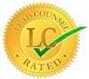 Fair Credit Reporting LP 12 Gold circular badge with "Law Counsel Rated" and "LC" text, featuring a green check mark, symbolizing excellence in the field. Ideal for a Los Angeles employment attorney ensuring trust and reliability in legal representation.